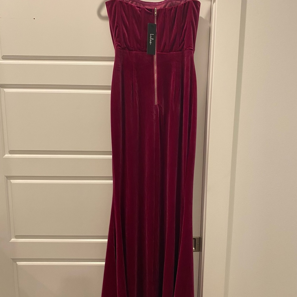 Lulus Medium All In Love Berry Pink Velvet Strapless Dress Mermaid Maxi Dress